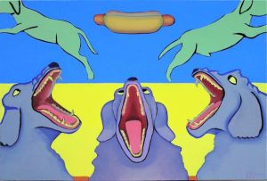Its Dog Eat Dog, Stupid, painting by Jacinto Rivera